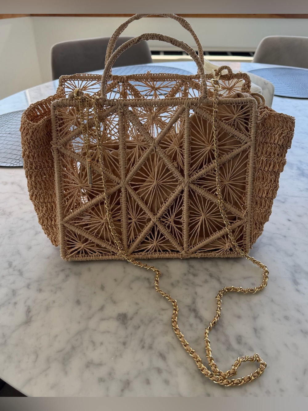 House Of Harlow 1960 Hand Woven Raffia Straw Woven Bag Gold Crossbody Strap